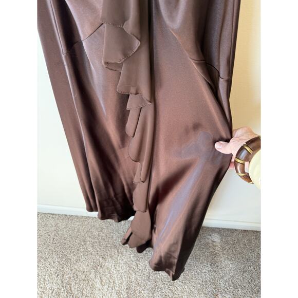 VNTG Betsey And Adam Sheer Halter Chocolate Brown Gown Size 16 - Picture 6 of 13